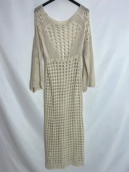 MANANA. Vestido midi crochet beige. T S