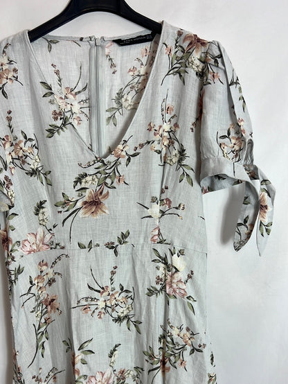 ZARA. Vestido midi azul claro estampado. T XS