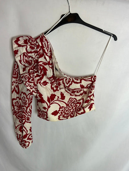 ZARA. Beige floral crop top T.xs