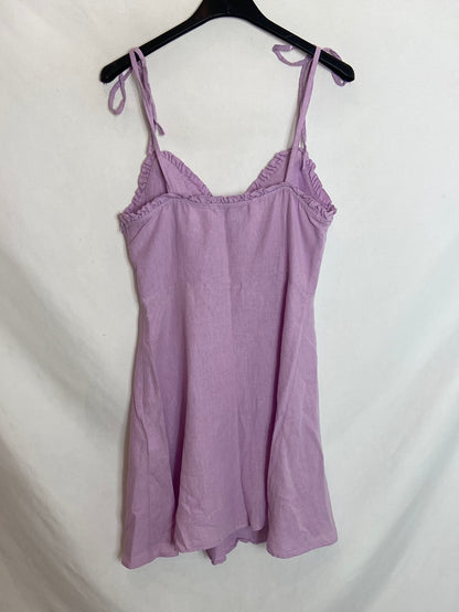 ZARA. Vestido corto lila lino. T.S