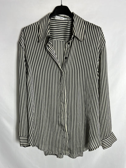 MANGO. Blusa fluida rayas beige y negra. T S