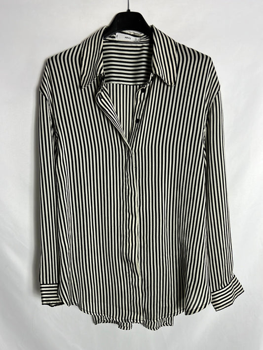 MANGO. Blusa fluida rayas beige y negra. T S