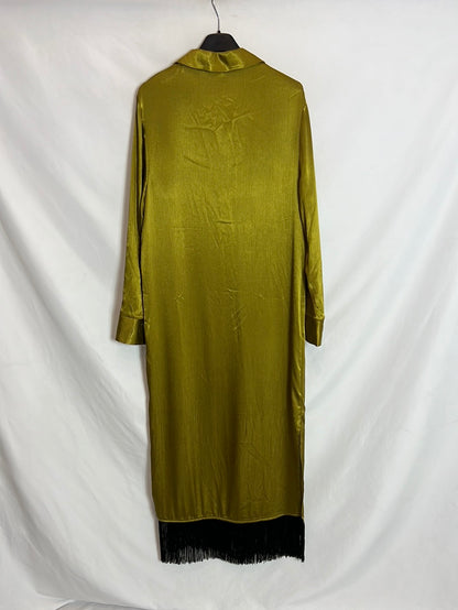 PRIMARK. Vestido midi camisero flecos. T XS