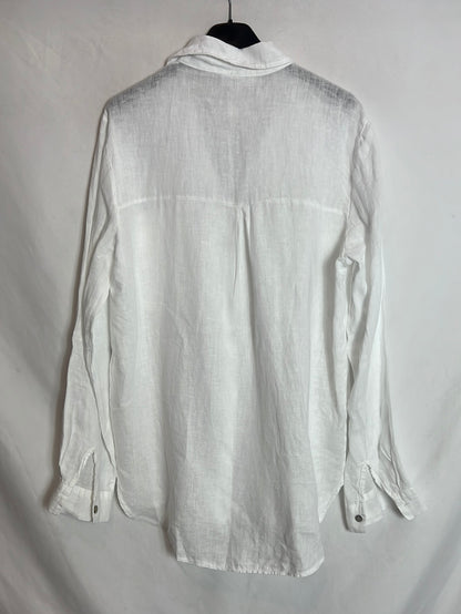 ALGO BONITO. Blusa lino blanco bolsillos. T M