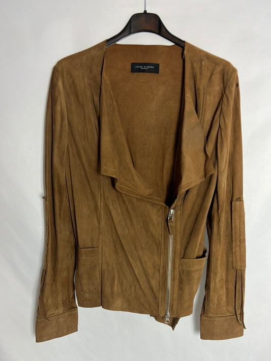 JAVIER SIMORRA. Brown leather jacket with zipper. Size 38 (tare)