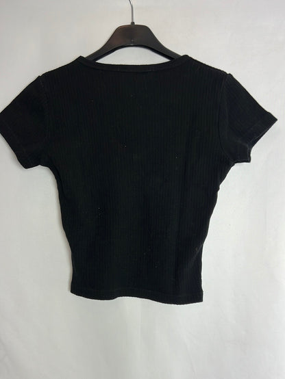 BRANDY MELVILLE. Camiseta crop canalé negra. T XS