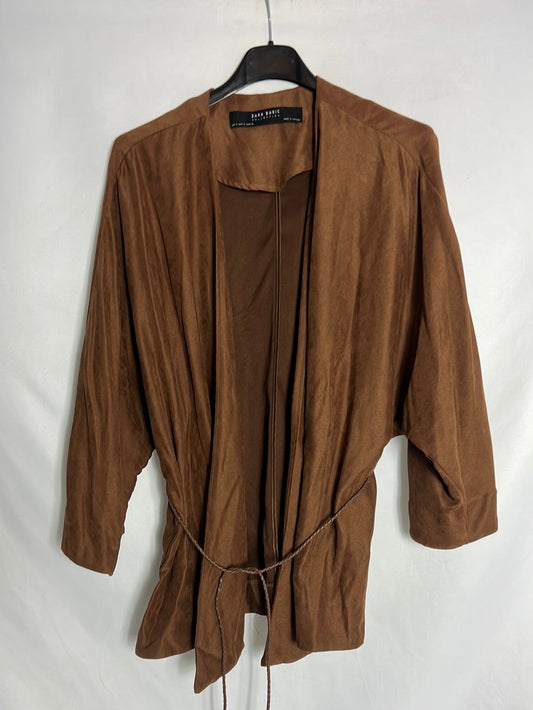 ZARA. Brown faux leather jacket with belt. TS