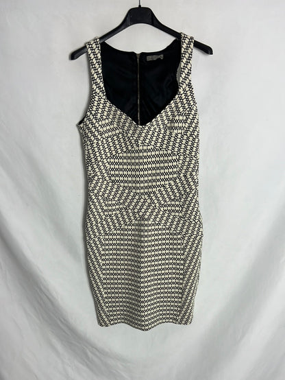 SYSTEMACTION. Black and white textured fitted dress. Size 38