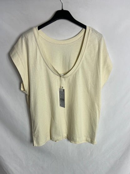 MANGO. Light yellow low-back T-shirt. XS