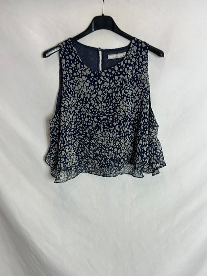 LM. Top corto azul fluido estampado. T S