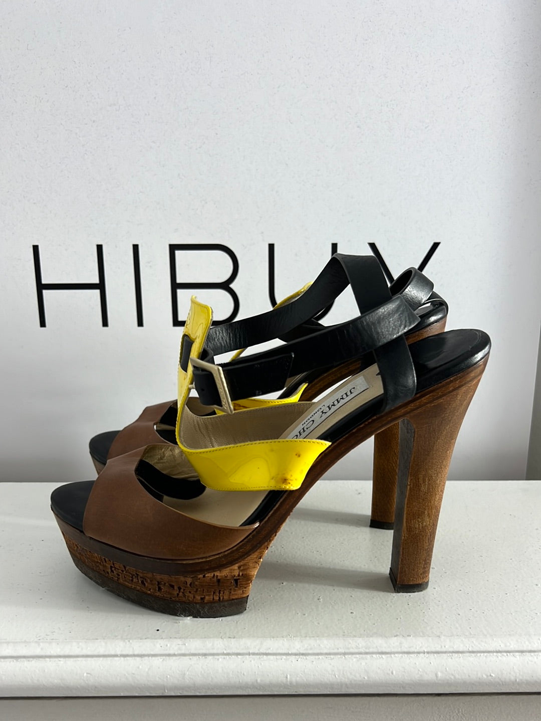 JIMMY CHOO. Sandalias plataforma tricolor texturas. T 36,5