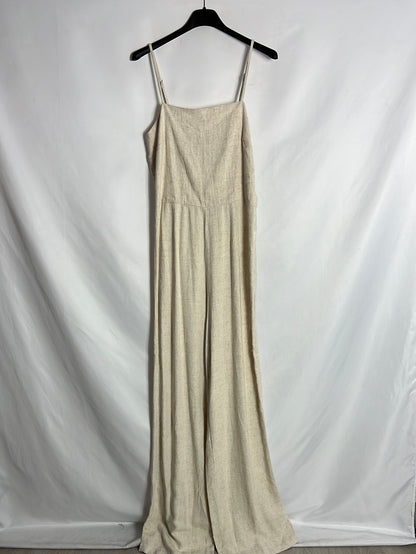 STRADIVARIUS. Beige linen-effect long jumpsuit. TM