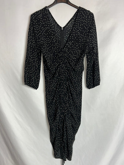 ZARA. Vestido negro lunares fruncidos. T XS