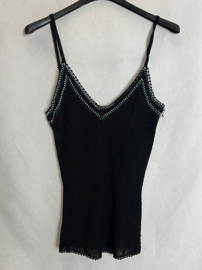 DON ALGODÓN. Black beaded knit top, size 38
