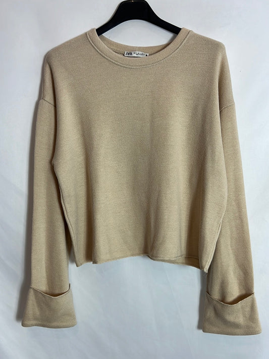 ZARA. Sudadera textura beige oscuro. T S