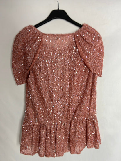 INTROPIA. Top lentejuelas rosa corchetes. T 38