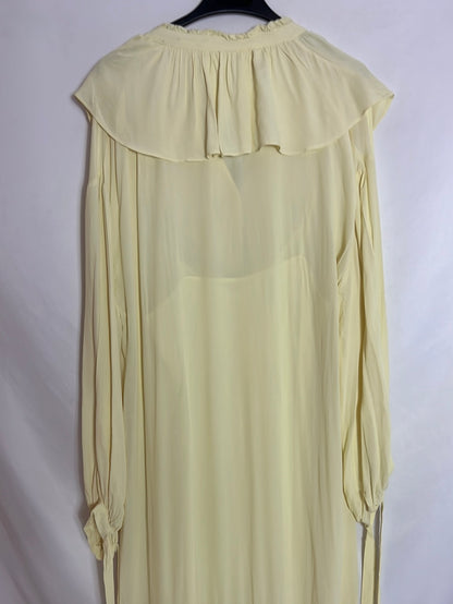 MANGO. Flowing pastel yellow ruffled dress. TS