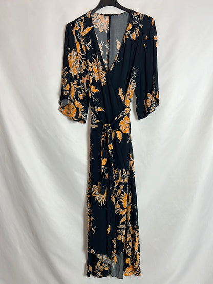 ZARA. Black printed wrap midi dress. XS