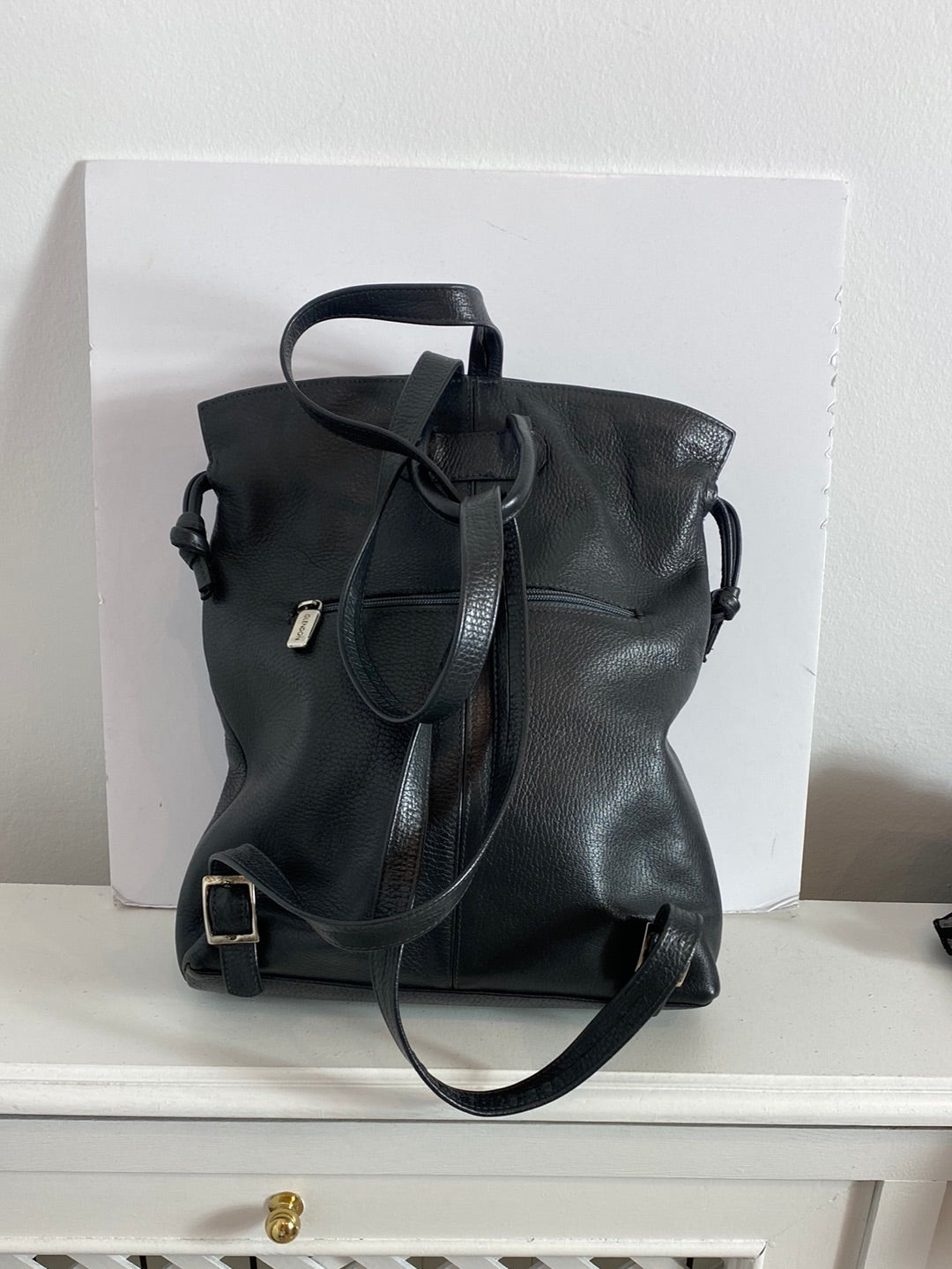 OTHERS. Black leather backpack