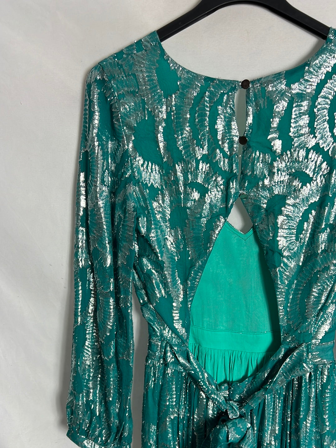 LOUIZON. Vestido midi azul hilos plateados. T 1 (S)