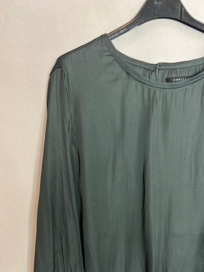 CORTEFIEL. Blusa satinada azul grisáceo. T XXL