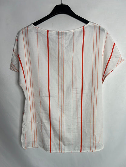 ZENDRA. Top blanco  rayas naranjas. T 42