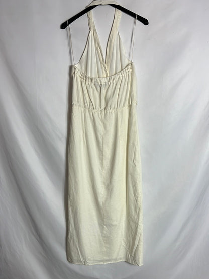 ZARA. Vestido midi abotonado color crudo. T XS