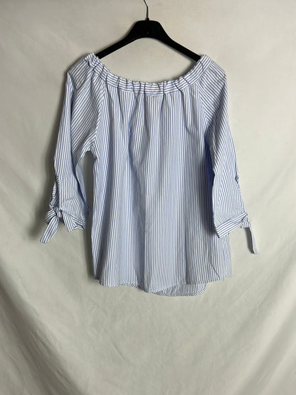 OTRAS. Blusa blanca rayas  hombros al aire. T M