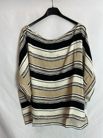 ZARA. Blusa manga rayas fluida. T XL