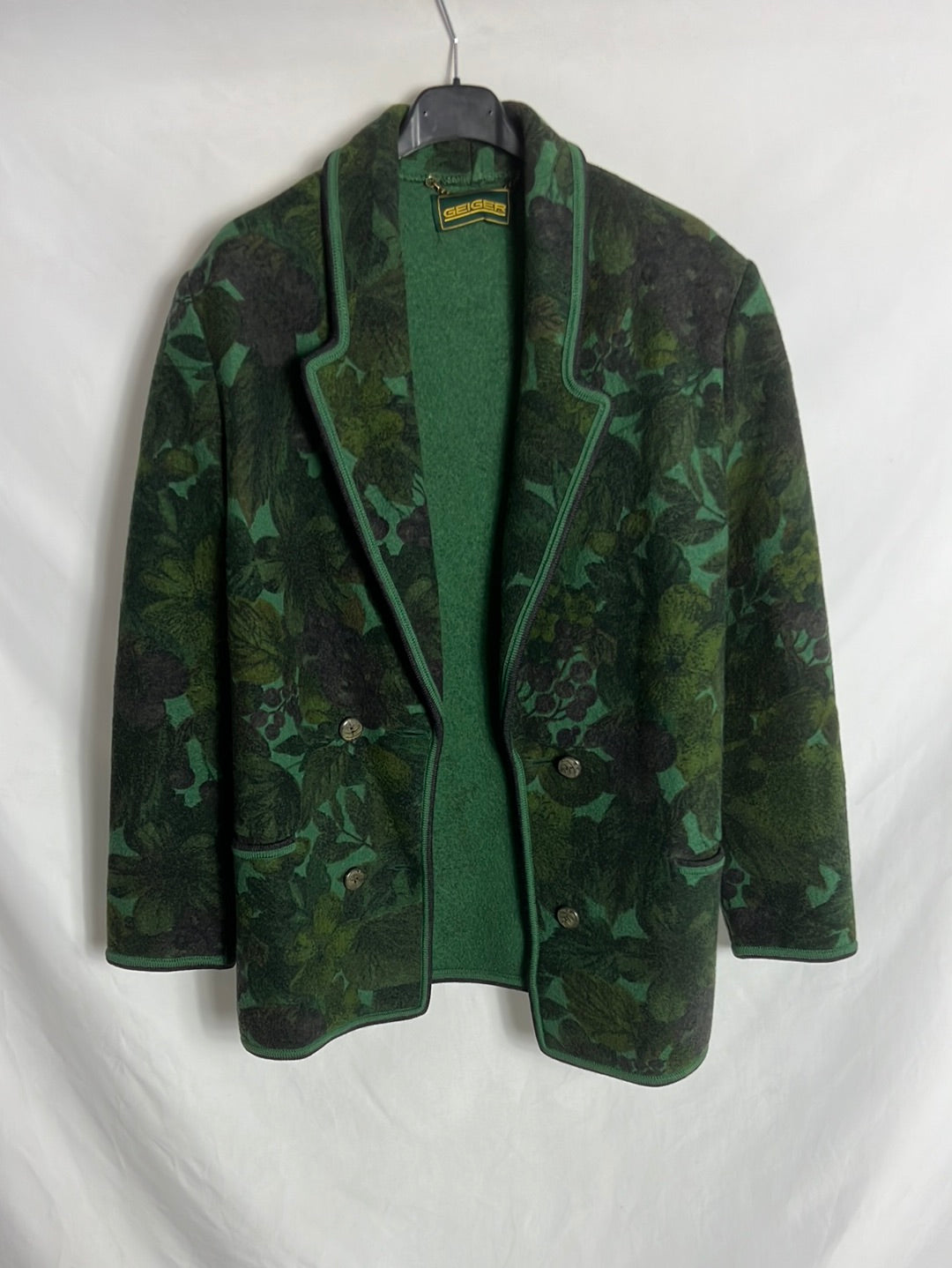 GEIGER. Chaqueta lana vintage verde estampada. T L