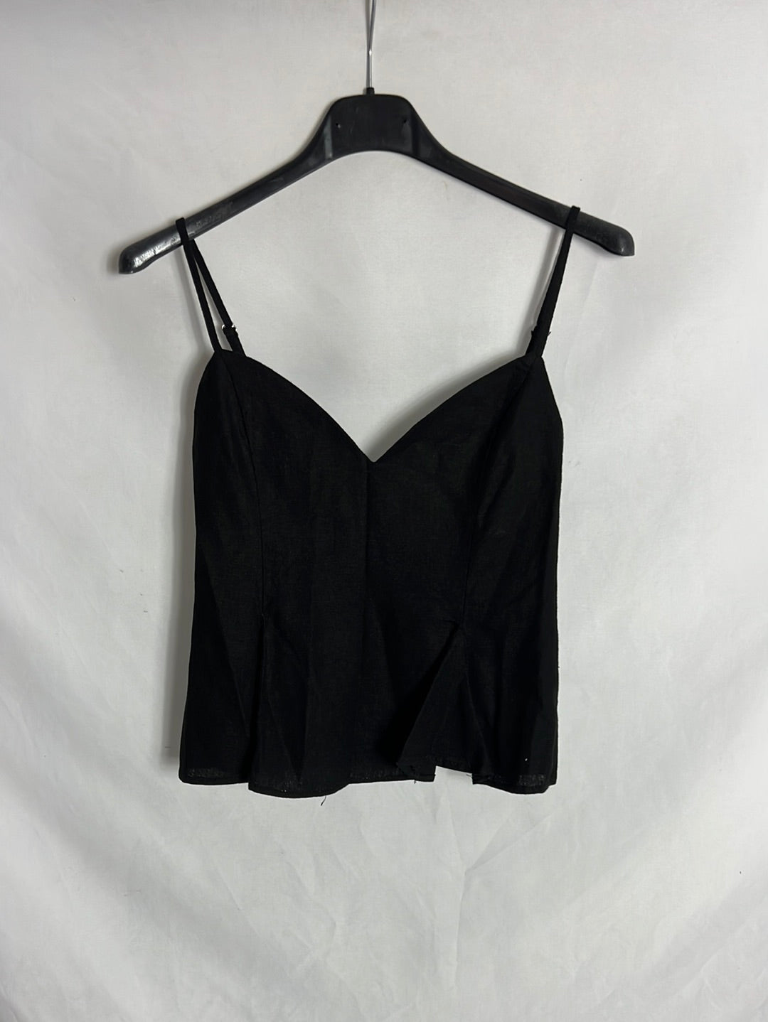 ZARA. Black linen-effect top with pleats. TS