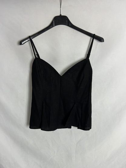 ZARA. Black linen-effect top with pleats. TS