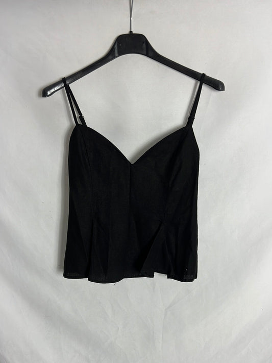 ZARA. Top negro efecto lino pinzas. T S