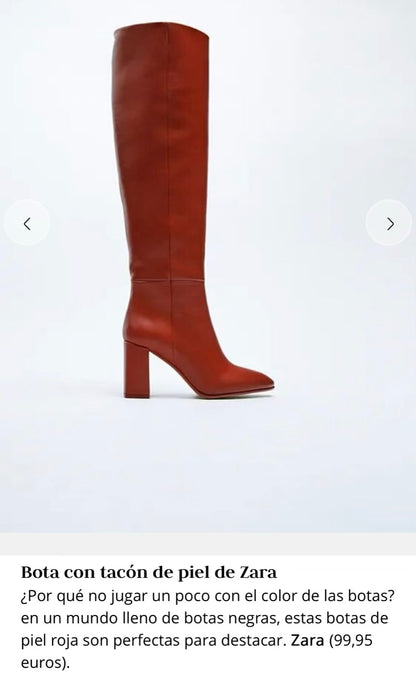 ZARA. Botas altas rojas piel. T 38