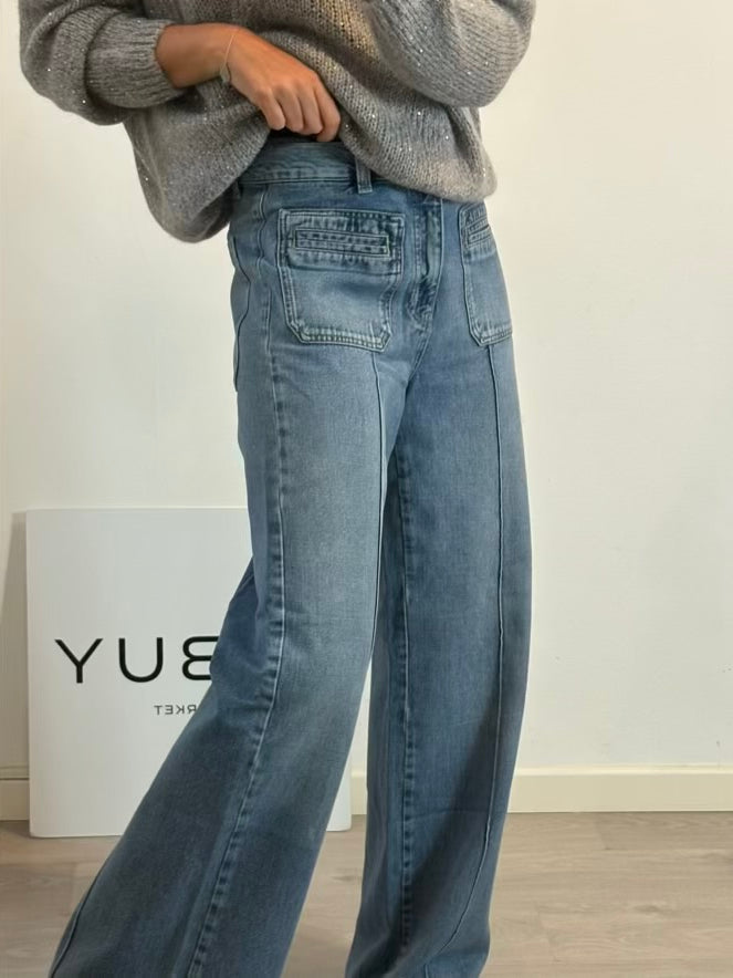 MASSIMO DUTTI. Denim pata ancha costura