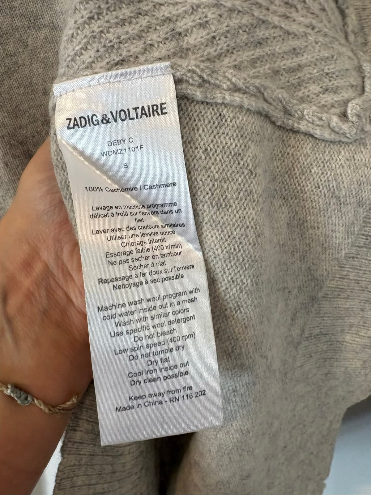 ZADIG & VOLTAIRE. Jersey gris claro 100% cashmere
