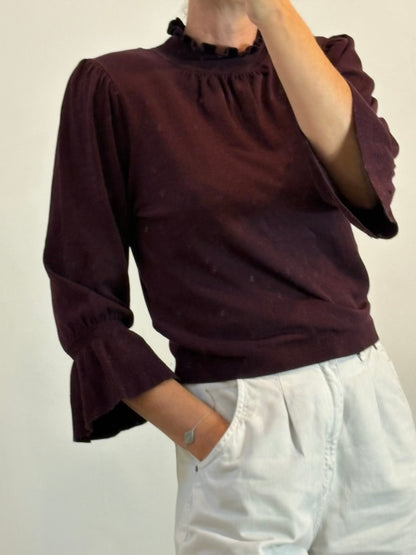 BA&SH. Jersey granate detalle cuello y mangas