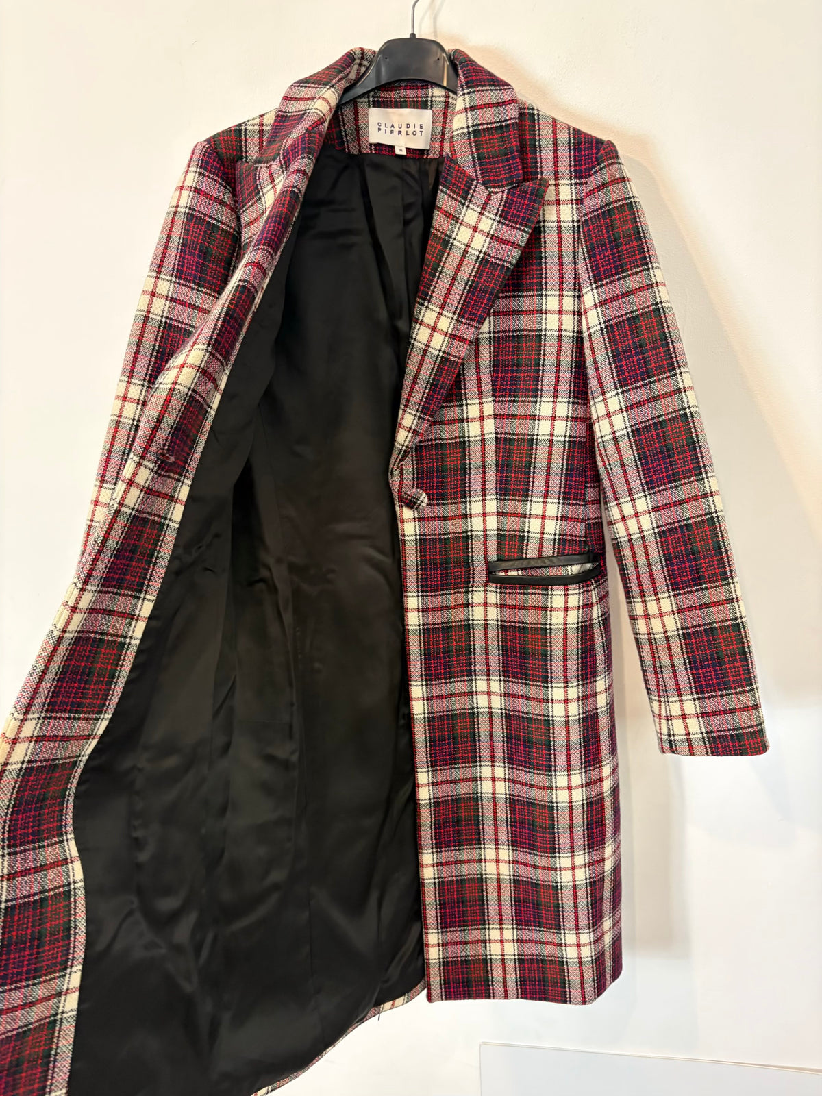 CLAUDIE PIERLOT. Abrigo largo alna cuadros
