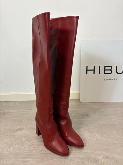ZARA. Botas altas rojas piel. T 38