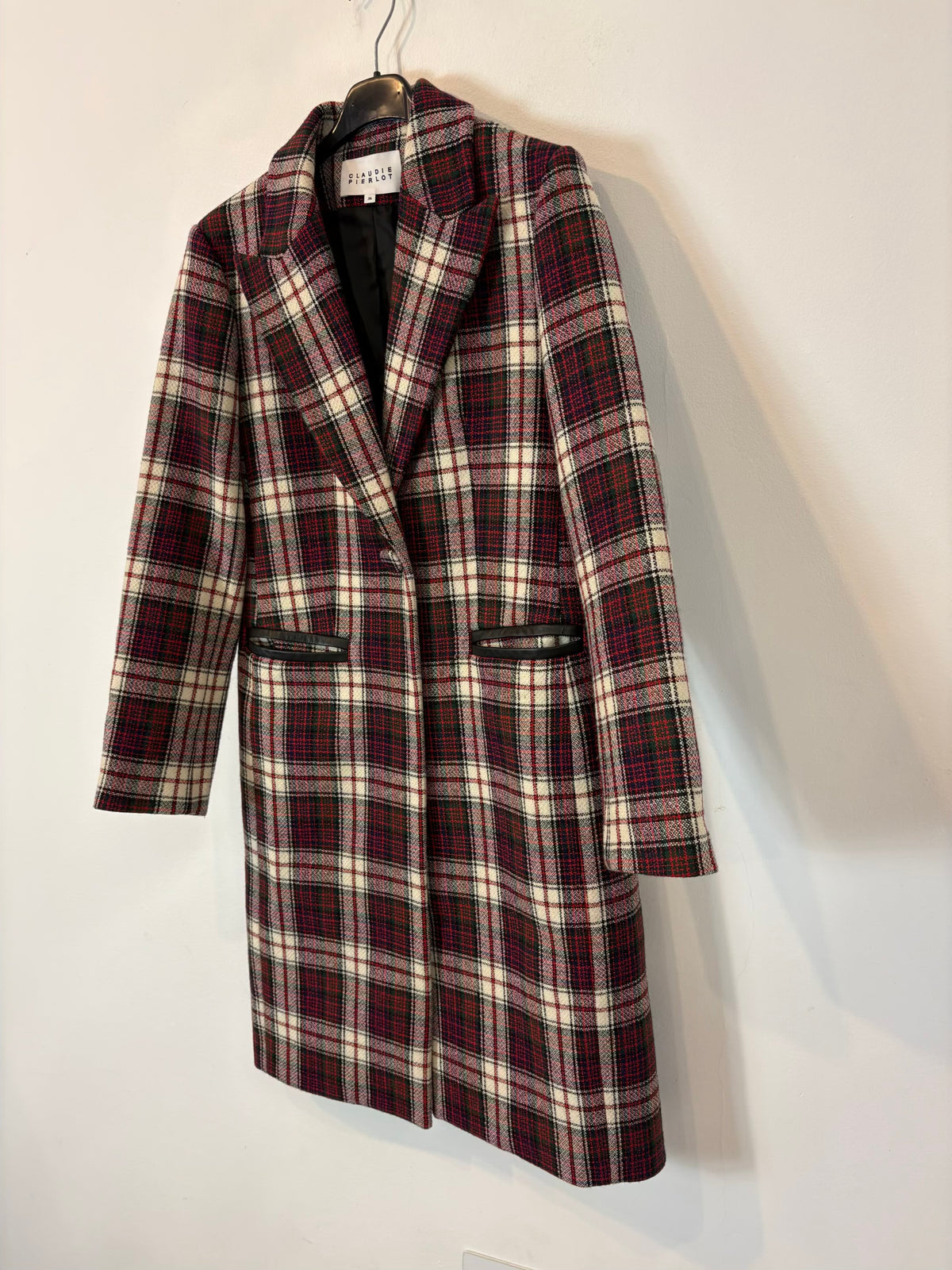CLAUDIE PIERLOT. Abrigo largo alna cuadros