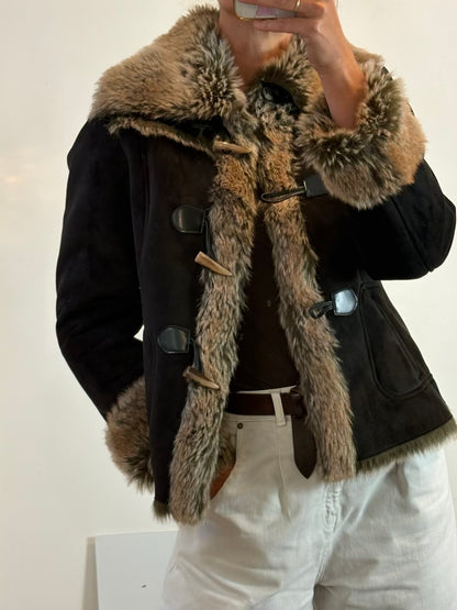 COMME DU VRAI PARIS. Chaqueta negra pelo interior vintage