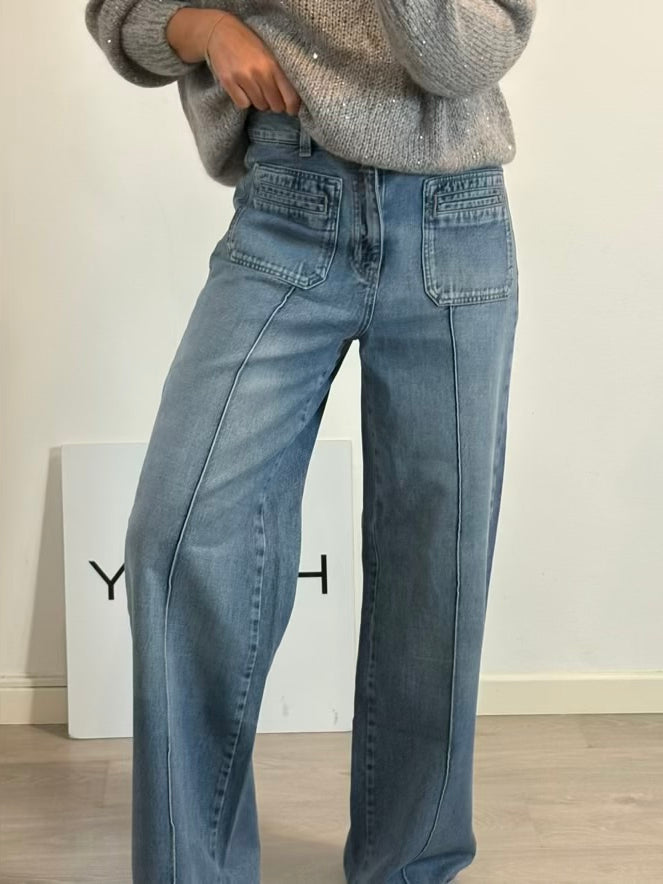 MASSIMO DUTTI. Denim pata ancha costura