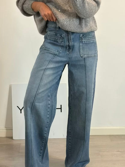 MASSIMO DUTTI. Denim pata ancha costura