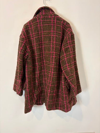 ZARA. Abrigo marrón cuadros en rosa