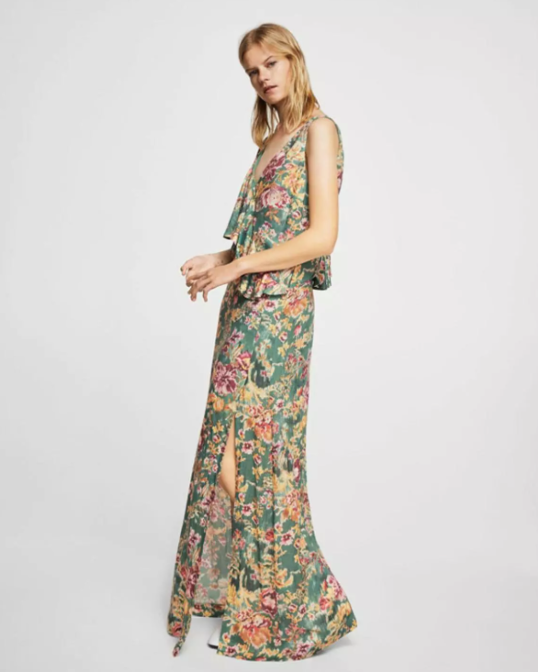 MANGO. Vestido largo estampado