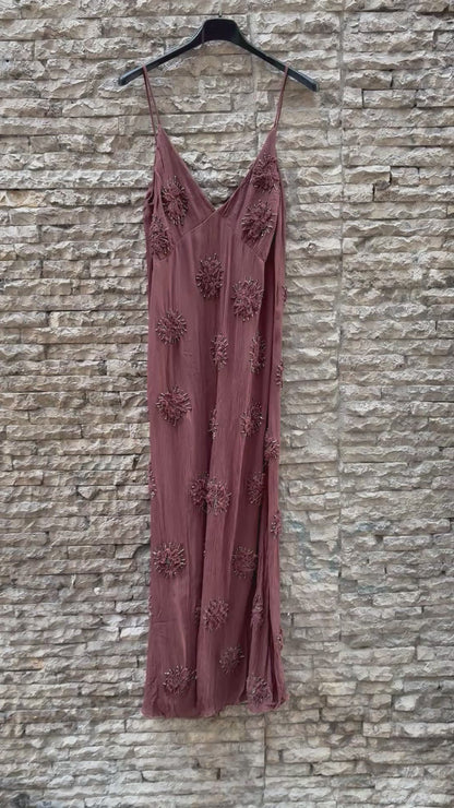 ZARa. Vestido marrón abalorios T.s