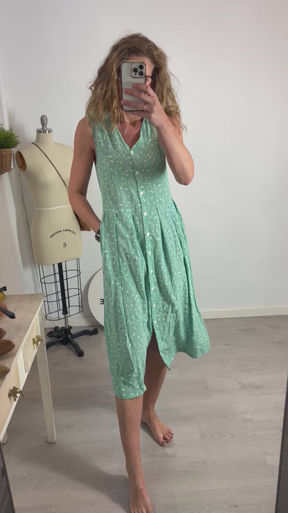 SAMSOE SAMSOE. Vestido mido verde flores T.s