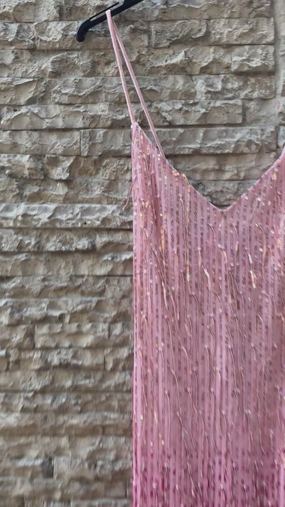 ZARA. Vestido midi rosa mini lentejuelas. T S