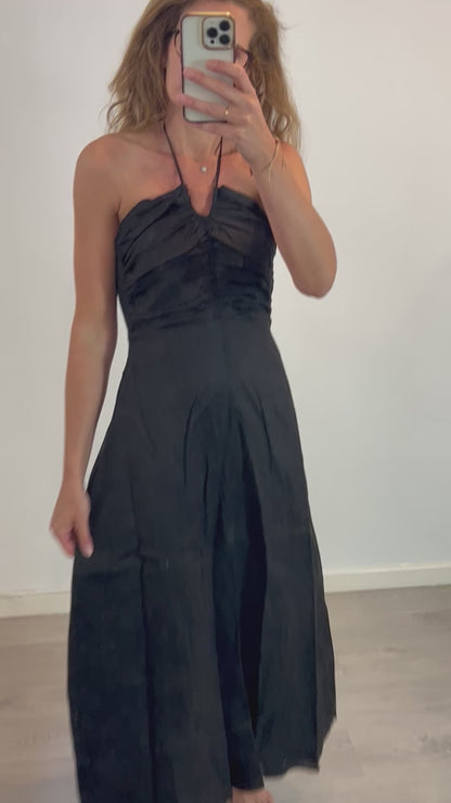 DISSH.Long black linen dress S.36