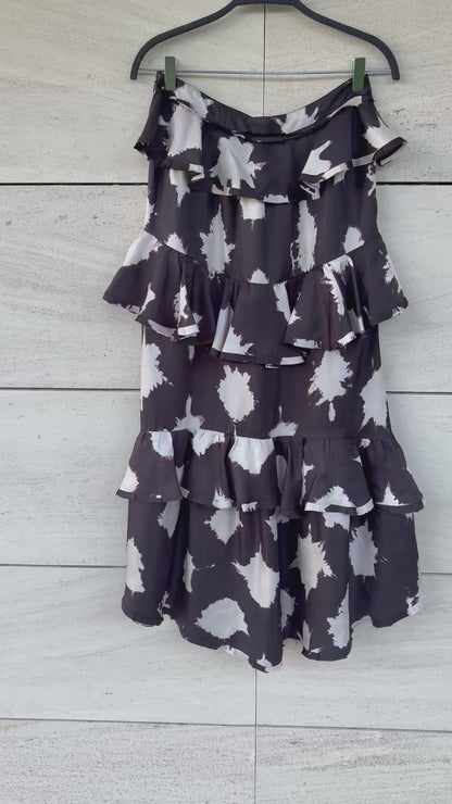 ULLA JOHNSON. Falda larga estampada volantes. T M